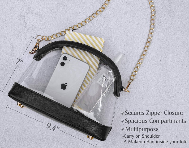 Hoxis Clear Cross Body Bag with Vegan Leather Trim Stadium Approved Women Shoulder Handbag (Black) - Image 4